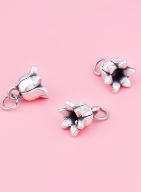 3D硬银999纯银足银吊坠铃兰花风铃草挂件手工DIY串珠编绳手链配件