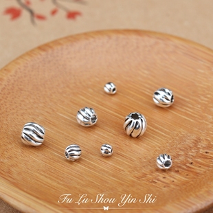 佛珠隔珠 西瓜珠 手工DIY材料泰银配件 扭纹珠 S925纯银珠子散珠