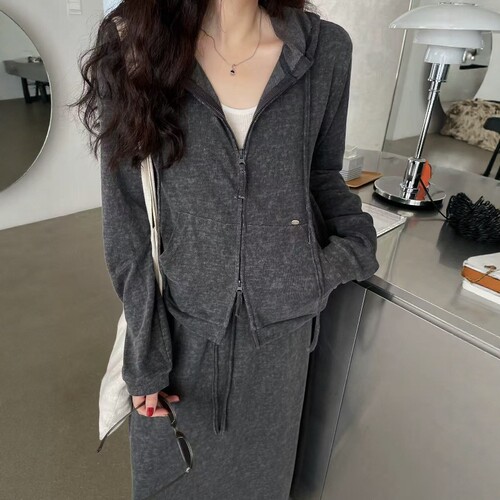 one seven休闲减龄连帽双拉链开衫卫衣女2026秋宽松显瘦百搭外套