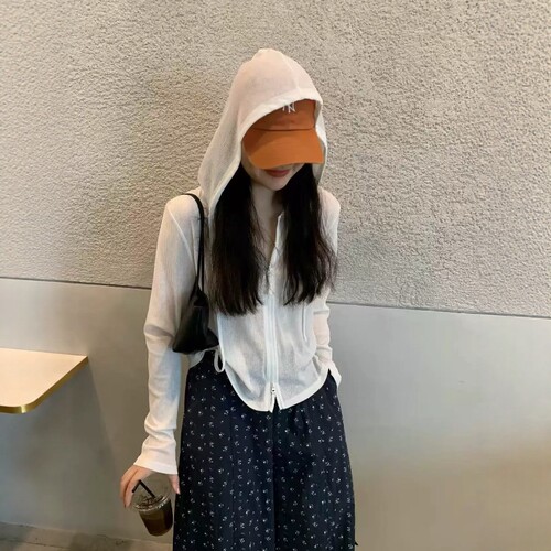 one seven韩系连帽拉链开衫长袖T恤女2026秋防晒休闲简约百搭上衣