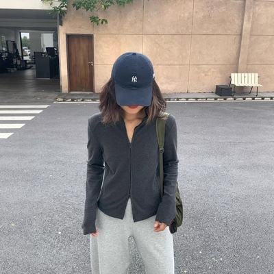 显瘦百搭德绒双拉链开衫女打底衫