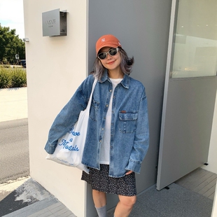外套女2026春夏宽松显瘦百搭休闲长袖 上衣 seven复古牛仔衬衫 one