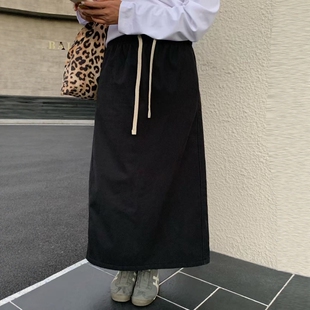 one seven复古纯色加绒半身裙女2025秋冬宽松高腰a字长裙显瘦百搭