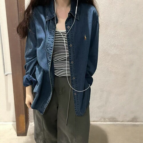 one seven复古刺绣牛仔衬衫女2026秋宽松百搭显瘦休闲衬衣外套潮