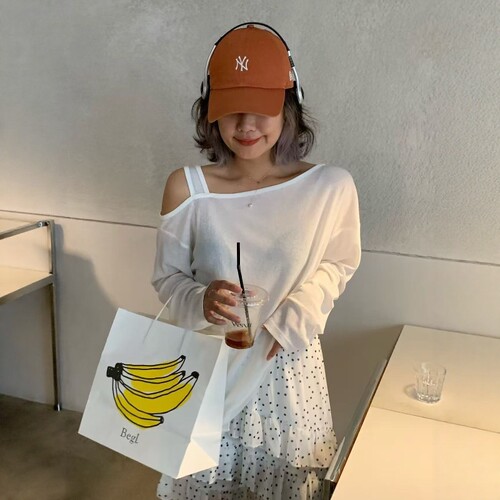 one seven纯色斜领露肩薄款长袖t恤女2026夏宽松显瘦防晒罩衫上衣