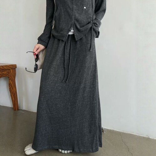 one seven抽绳高腰显瘦半身裙女2026秋松紧腰百搭大摆裙a字裙长裙