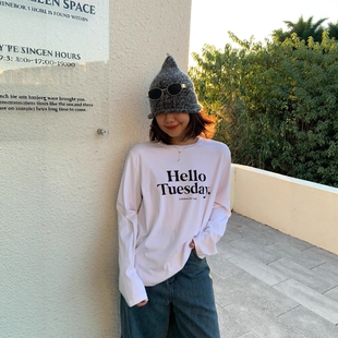 one seven韩系字母印花长袖T恤女2025秋冬宽松百搭显瘦打底衫上衣