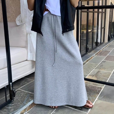 one seven松紧高腰空气棉半身裙女2026早春百搭休闲显瘦长裙a字裙