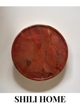 天然大理石托盘新中式红宝石家居装饰样板房桌面摆件客厅茶几茶盘