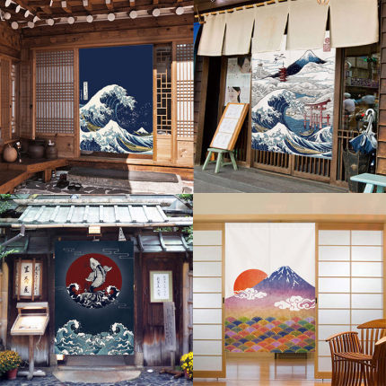 日式和风门帘浮世绘布艺挂帘厨房卫生间隔断家用卧室遮挡装饰短帘