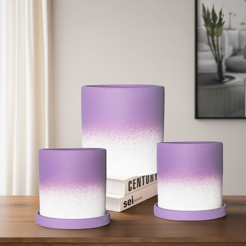 简约北欧渐变紫色圆形花盆