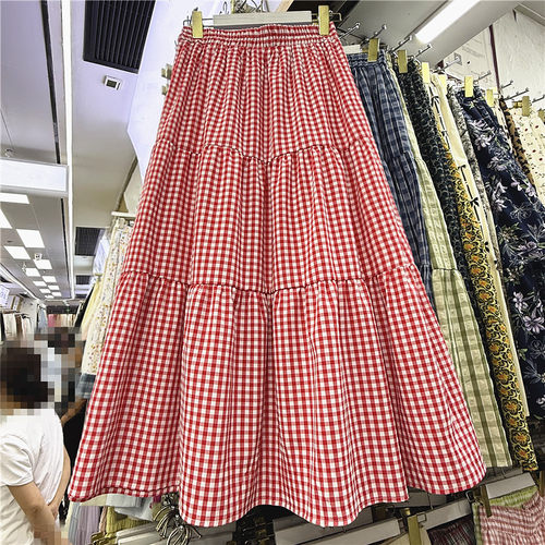 复古时尚格子半身裙女拼接a字裙