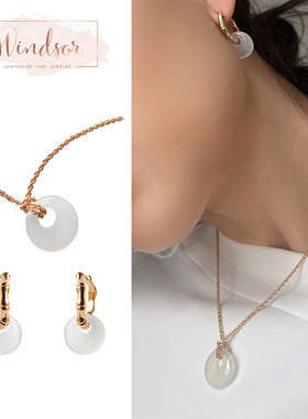 清冷白月光！白玛瑙项链耳环套装