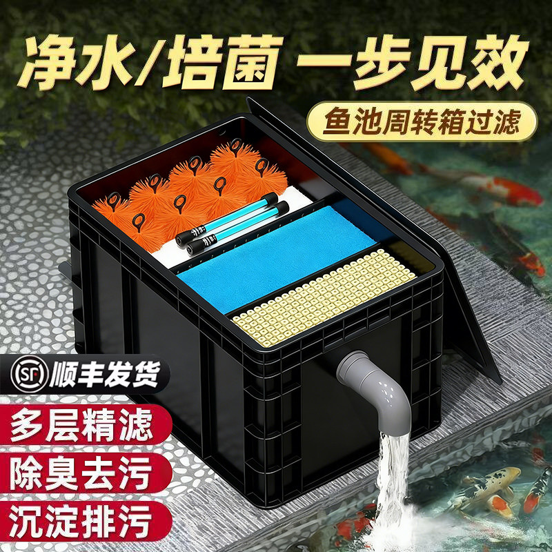 锦鲤鱼池鱼缸过滤器净水培菌增氧户外水循环系统加厚PP塑料周转箱
