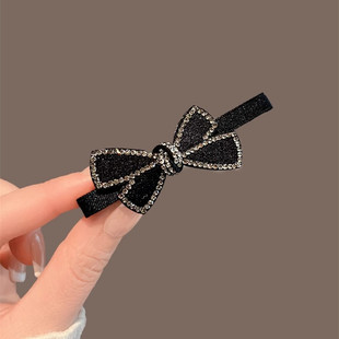 黑色水钻蝴蝶结夹子头饰发夹边夹碎发刘海夹一字夹发饰女顶夹发卡