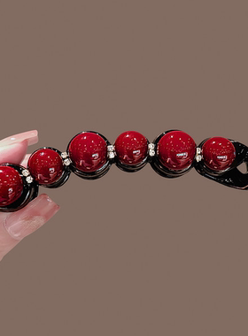 红色发饰红色满珠水钻香蕉夹时尚气质高马尾发夹后脑勺马尾夹头饰