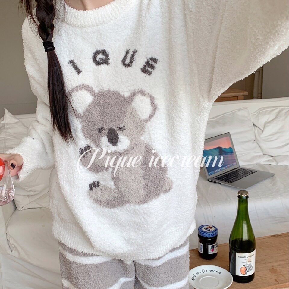 秋冬日系gp可爱考拉亲子加厚软绵绵女士家居服睡衣套装