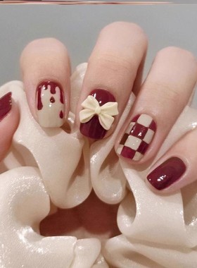 穿戴甲小鱼儿手工坊美甲红色系巨显白长款指甲贴穿戴甲热销榜