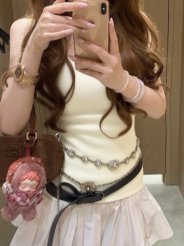 美奈兔套组/美狗闪闪惹人爱水钻满钻花朵腰链花攒绮簇花朵身体链