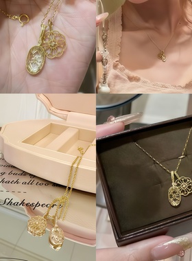 野草莓/人间富贵花 龙心同款agete复古水钻雕花通体925纯银叠项链