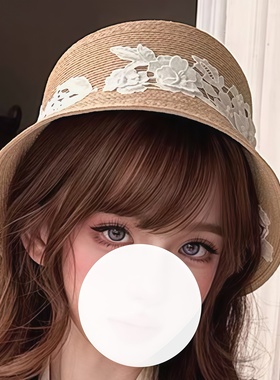 现货平替版 Athena New 龙心同款法式少女蕾丝花朵刺绣草帽渔夫帽