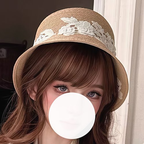 现货平替版 Athena New 龙心同款法式少女蕾丝花朵刺绣草帽渔夫帽