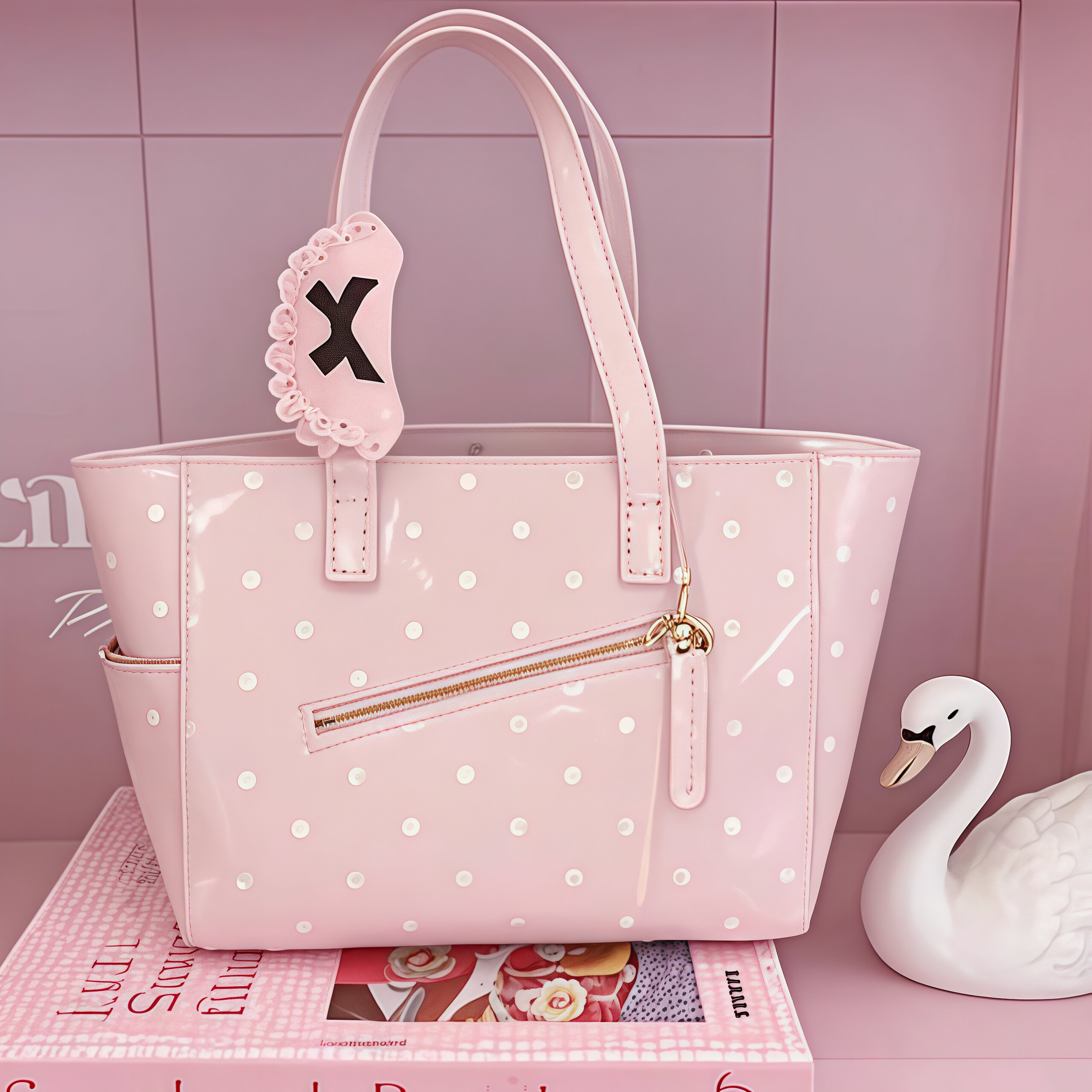 现货/草莓淡奶 Kati奶油婴儿贝儿粉漆皮波点托特包手提包少女,箱包皮具/热销女包/男包,托特包,淘宝优惠券,粉丝福利购,淘宝优惠卷