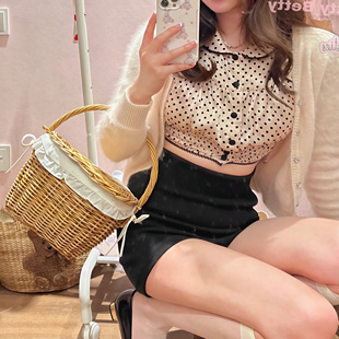 野草莓市场Katie龙心plmmbase同款日本小众少女草编包花边编织篮