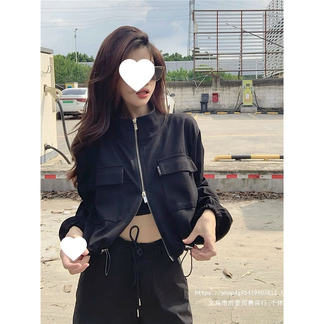 美式辣妹双拉链立领短款外套女春短外套