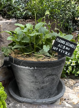 LOGO陶盆手工粗陶红陶透气花盆小黑色陶土瓦盆黑色陶土花盆huapen