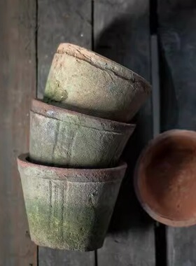 小矮筒粗陶多肉花盆创意植物小花盆复古红陶土盆工厂直发透气养根