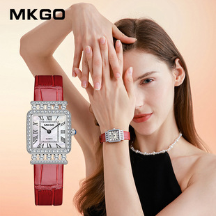 MKGO跨境热卖方形石英表镶钻轻奢高端罗马刻度女士腕表厂家直销