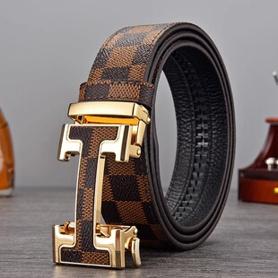 顺丰包邮男士牛皮自动扣真皮腰带字母合金扣商务休闲皮带潮流裤带