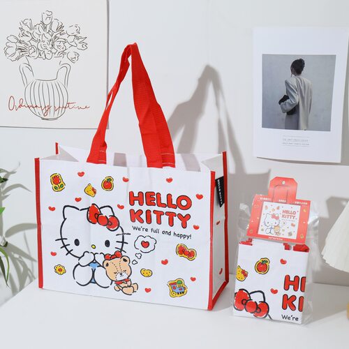 三丽鸥正版编织购物袋大容量收纳袋卡通hellokitty便携手提单肩包