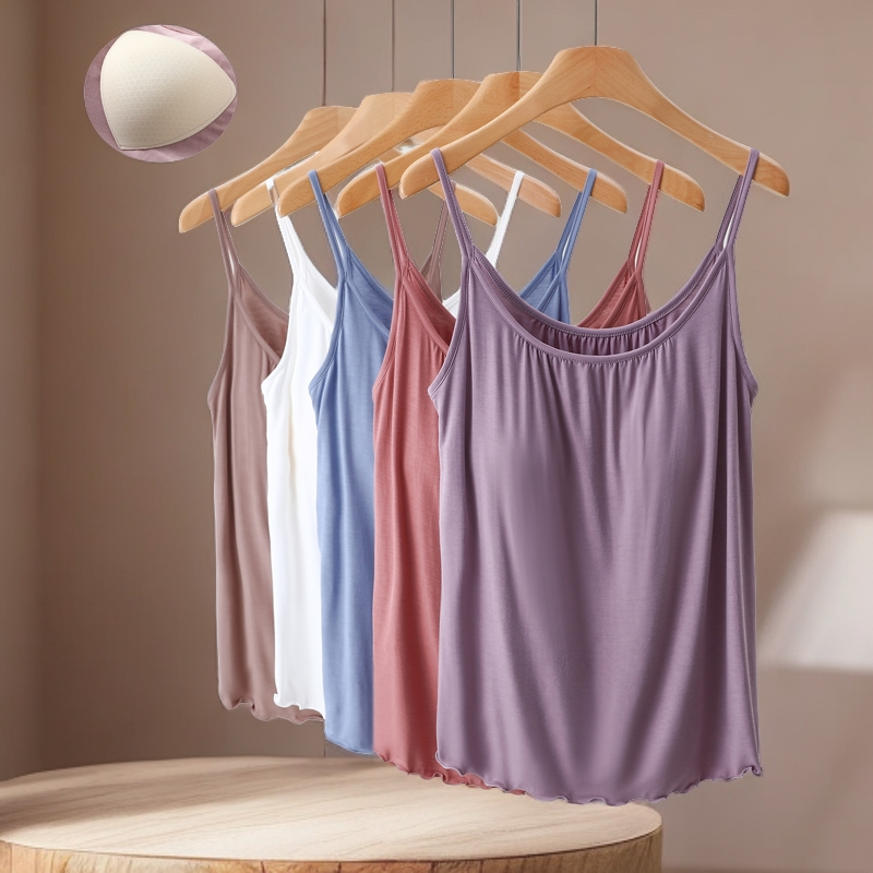 莫代尔小吊带背心女士一体带胸垫内衣内搭外穿打底上衣夏2024新款