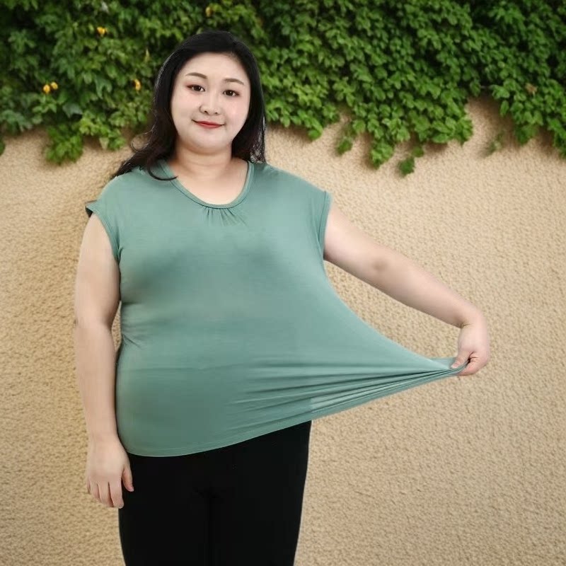 夏季新款莫代尔大码短袖t恤衫女宽松半袖打底衫韩版抽褶大码上衣