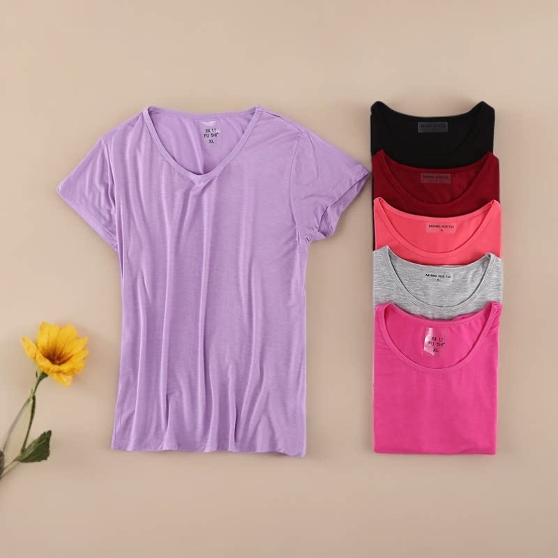 女大码莫代尔T恤上衣汗衫宽松瑜伽服孕妇哺乳服圆领打底外穿透气