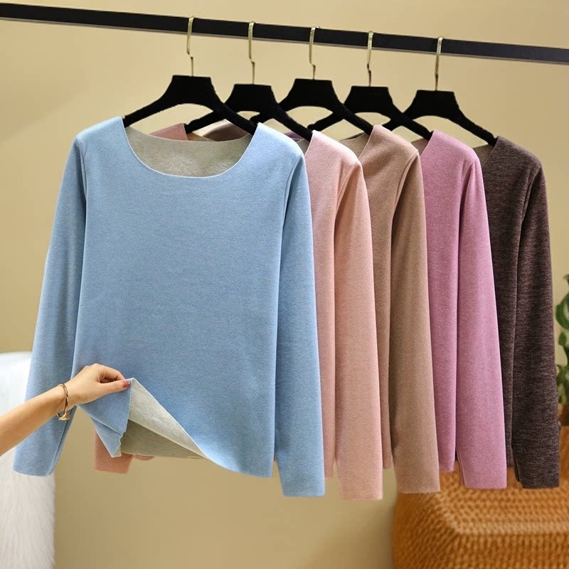 秋冬季德绒保暖上衣女装秋衣加绒加厚内搭打底衫2026新款大码胖MM