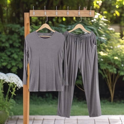 夏秋男长袖长裤莫代尔套装加肥大码300斤穿运运家居服大码家居服