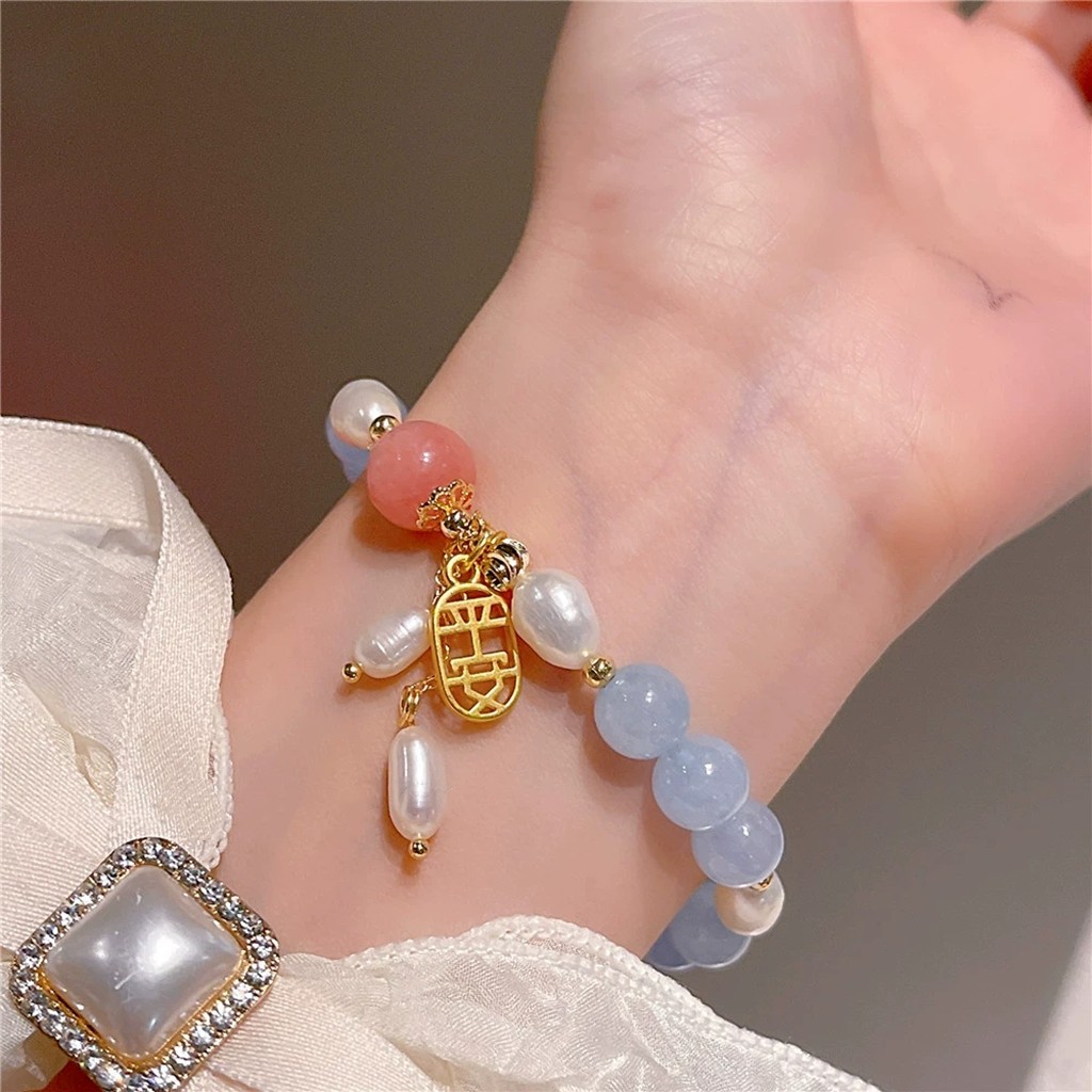 新中式天然石彩色串珠手链女轻奢小众精致夏季高级感手饰女冷淡风