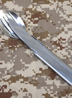 外军德式不锈钢便携户外野营多功能组合四件餐具刀叉勺开罐器套装