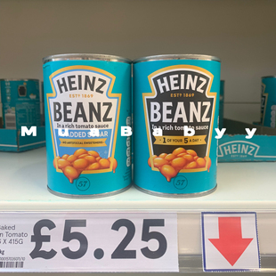 现货英国HEINZ BEANZ亨氏茄汁焗豆罐头无麸质无添加415g烧烤番茄