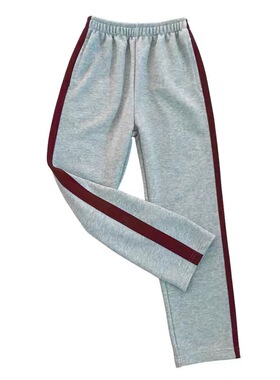 中小学生校裤纯棉一道杠灰色酒红粗条南京山东校服裤直筒运动长裤