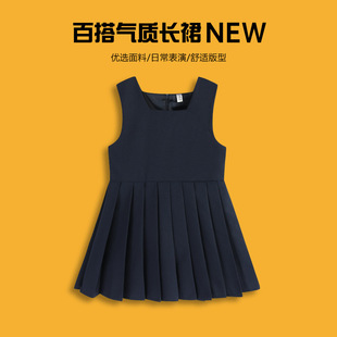 女童学院风连衣裙藏青女孩JK百褶裙中大童灰色演出裙子儿童背心裙