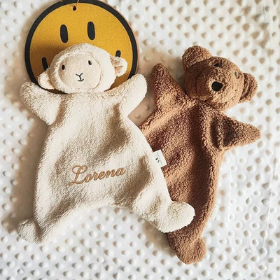 【可定制名字】ins风阿贝贝宝宝泰迪熊小羊哄睡玩偶新生儿安抚巾