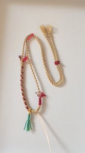 网红同款黄财神项链绳锁骨绳藏式手搓棉绳黄金吊坠纯手工编织绳