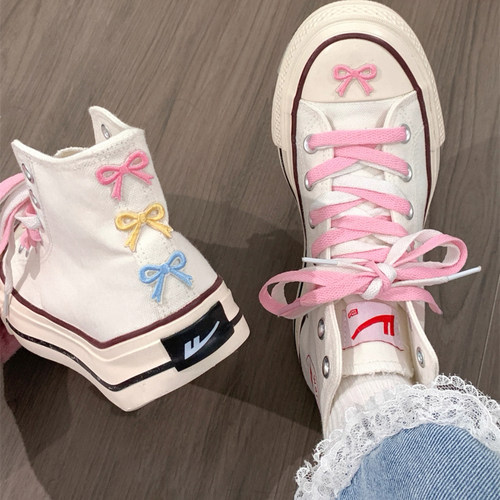 回力爆改多巴胺蝴蝶结高帮帆布鞋夏季透气百搭小众休闲板鞋小白鞋