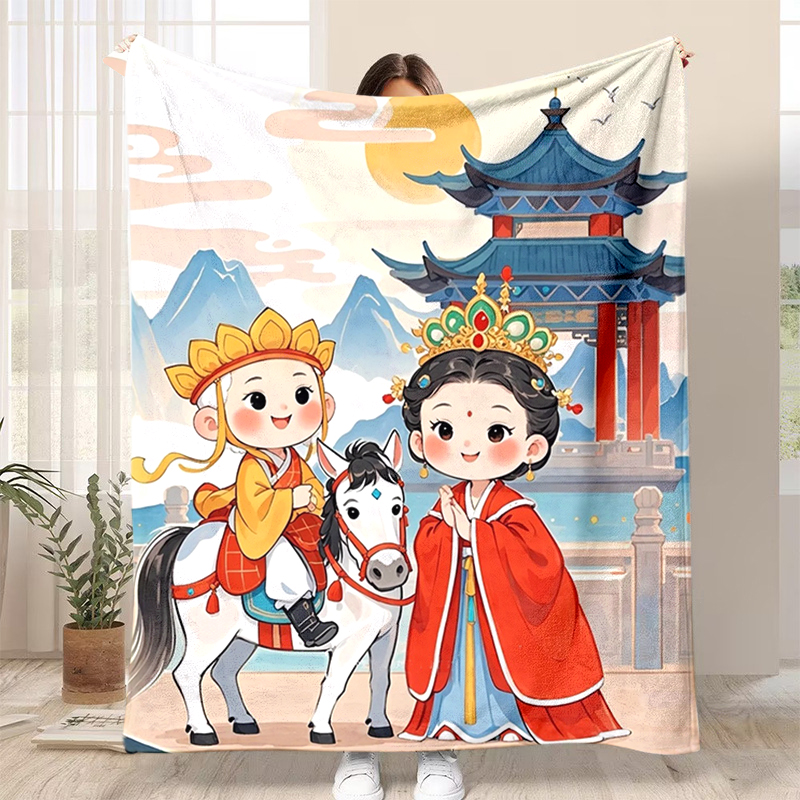 Q版西游御弟哥哥法兰绒毛毯图案定制办公室空调毯披肩毯午睡毯