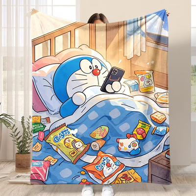 哆啦A梦假期前一晚法兰绒毛毯图案定制办公室空调毯披肩毯午睡毯