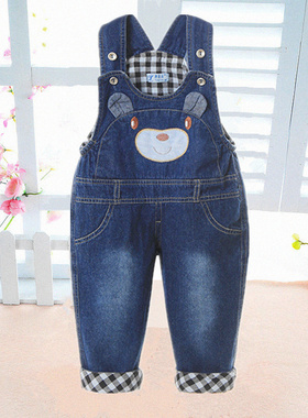 春秋新款软牛仔两用档背带裤1-2-3岁男女宝宝儿童罩裤小孩牛仔裤